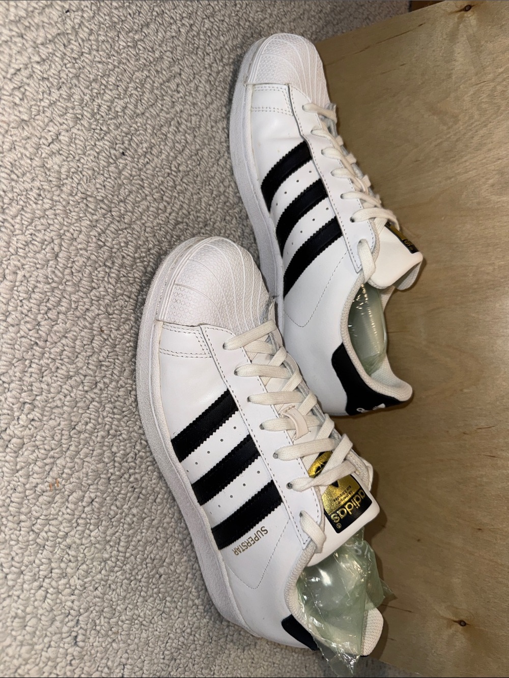 Like New Adidas Women’s White, Black, &  Gold Superstars Sneakers 10 Wore Once